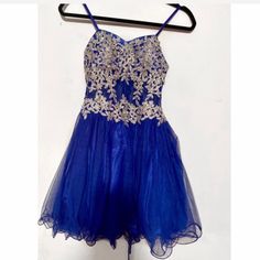 Blue Tulle Mesh Mini Dress With Rhinestone Detail Junior Size 3 Royal Blue Mini Dress For Homecoming, Royal Blue Mini Dress For Prom, Royal Blue Summer Dress For Homecoming, Royal Blue Summer Homecoming Dress, Royal Blue Royal Style Dress For Party, Blue Embellished Dress For Prom Season, Embellished Blue Dresses For Prom Season, Embellished Royal Blue Prom Dress, Royal Blue Embellished Dress For Homecoming