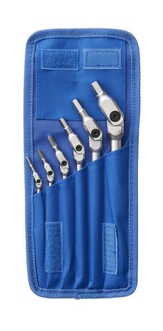 a blue case with six tools in it