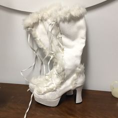 [Funtaisma] Nwot True White Ultrasuede Platform Heel Boots With Rabbit Fur Lining. 1" Toe Platform, 4" Heel Hair Color White, Platform Heel Boots, Fur Goods, Fluffy Boots, Dolls Kill Shoes, Platform Heels Boots, Platform Heel, Rabbit Fur, Heel Boots