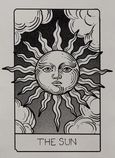 the sun tarot card is shown in black and white