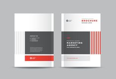 a brochure with red and black stripes on the front, grey back and white sides