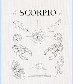 the cover of scorpio, with drawings of scorpions and other things on it