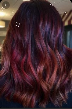 Plum And Red Hair, Plum And Copper Hair, Red Hair With Purple Undertones, Burgandy Hair Highlight, Cool Hair Dye Ideas Brunettes, Warm Purple Hair, Warm Tone Hair Color, Purple And Red Hair, Plum Hair Color Ideas