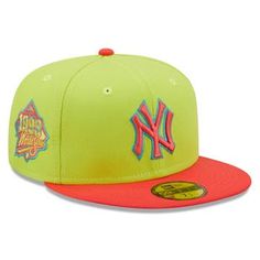 Stand out in New York Yankees style with this Cyber Highlighter 59FIFTY hat from New Era. It features striking team graphics over a red and green design. The blue undervisor gives this fitted New York Yankees hat an extra dash of detail. Embroidered graphics with raised details Imported Brand: New Era Structured fit Officially licensed Material: 100% Polyester Fitted Flat bill with ability to curve Six panels with eyelets Wipe clean with a damp cloth High Crown Blue undervisor New York Yankees Hat, New Era Yankees, Streetwear Hats, New York Yankee Hat, Yankees Hat, Yankees Fan, Red Color Schemes, 59fifty Hats, Nba Hats