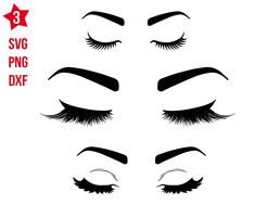 eyelashes with long lashes and stars on the side, set of 3 svg png dxf files