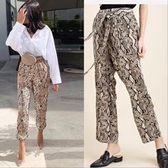 Tep Out In Style With Our High Waist Snakeskin Print Pants. These Pants Are Designed To Make A Statement And Showcase Your Fashion-Forward Personality. The Striking Snakeskin Print Adds An Edgy And Trendy Touch To Your Outfit, Perfect For Those Who Want To Stand Out From The Crowd. Crafted With A High Waist Design, These Pants Offer A Flattering Fit That Accentuates Your Curves And Elongates Your Legs High Quality Snakeskin Print Relaxed Pants. Resort Beach Chic Casual Pants. Versatile Enough If Casual Belted Straight Pants, Trendy Beige Belted Bottoms, Casual Beige Belted Pants, Casual Beige Belted Bottoms, Snake Skin Pants Outfit, Snakeskin Pants Outfit, Sequin Pant, High Waist Jumpsuit, Side Leggings