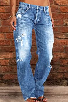 Womens Jeans For Men, Casual Non-stretch Jeans, Casual Full Length Non-stretch Flare Jeans, Casual Wide Leg Ripped Pants, Casual Flare Jeans With Loosely Fitted Hips, Casual Non-stretch Mid-rise Pants, Ripped Relaxed Fit Straight Leg Pants, Ripped Non-stretch Straight Leg Bottoms, Casual Ripped Non-stretch Flare Jeans