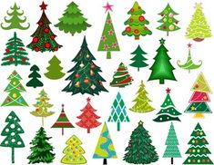 christmas trees are shown in different colors and sizes