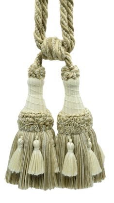 Set of 4 / Vanilla, Oatmeal Beige, Dark Sand Ornate Double Tassel Tieback / 6 inch Tassel, 30 inch Spread (embrace) / Style# TBEMP6-2 Color: Ivory Beige - W01 - DecoPro Vanilla Oatmeal, Drapery Tie Backs, Intricate Braids, Drapery Tiebacks, Wide Curtains, Professional Decor, Curtain Ties, Decorative Sculpture, Drapery Panels