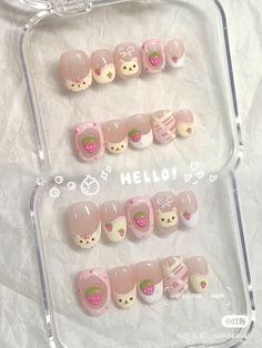 🍓💗 Nails Acrylic Kawaii, Nails Sanrio, Cute Pink Nails, Gel Nails Diy, Glow Nails