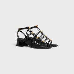 CELINE CLEMENCE MULTI TRIOMPHE SANDAL IN GLOSSY CALFSKIN - BLACK | CELINE Essential Bag, New Sneakers, Sandals Women, Sandals For Women, Card Holder Wallet, Chain Bags, Small Leather Goods, Leather Coat, Women's Shoes Sandals