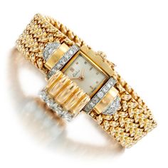 Eska | Diamond watch/bracelet, 1950s | Fine Jewels2021 | Sotheby's Woven Design, Fine Jewels, Square Watch, Diamond Watch, Wrap Watch