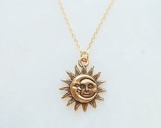 Sun And Moon Necklace, Grandma Necklace, Moon Pendant Necklace, Gold Sun, Moon Charm, Sun And Moon, Moon Pendant, Moon Necklace, Dainty Necklace