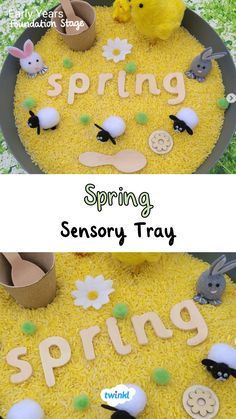 Explore sensory Spring tuff tray ideas just like this one by clicking the pin! Thanks to @cherrycabinchildcare Spring Tuft Tray Ideas, Turf Tray Ideas Easter, Spring Early Years Activities, Spring Tuff Tray Ideas For Babies, Spring Messy Play Ideas, Spring Tuff Tray Ideas Eyfs