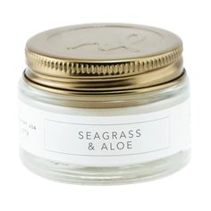 Seagrass and aloe mini candle Whiskey Lounge, Infused Honey, Lemon Flowers, Mini Candle, Lavender Honey, Travel Candles, Warm Fragrance, Mini Jars, Cotton Blossom