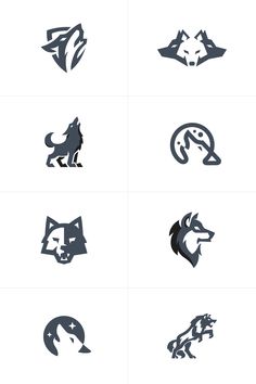 Selection of my work logos that feature the wolf in different states like, howling, in a wolfpack, charging or attaching and in a peaceful state. Husky Logo Design, Easy Wolf Tattoo, Animal Logos Ideas, Wolf Heraldry, Wolf Logo Design Ideas, Wolf Design Logo, Wolf Logo Art, Wolf Art Tattoo, Wolfpack Tattoo