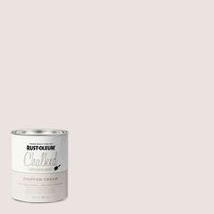 a can of rustoleum chalked white paint on a gray background with the words,