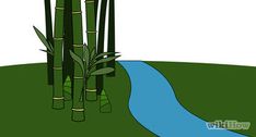 a river running between two tall bamboo trees