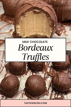 chocolate truffles with the words milk chocolate bordeauux truffles