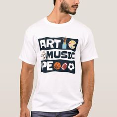 Art Music PE.  Funny back to school gift for students whose favorite subjects are art, music and P.E.  Art music PE novelty design features symbols of the three subjects. White Artistic Art With Graphic Design, Artsy White Graphic Art, Artsy White Graphic Design Art, White Artsy Art With Graphic Design, Artistic Graphic Print Art Gift, Artistic Graphic Print Art As Gift, Gift For Students, Back To School Gift, School Gift