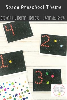 space preschool theme counting stars with text overlay