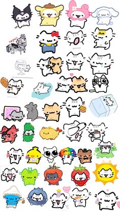 a bunch of stickers that are on the side of a white sheet with different designs