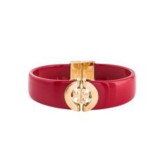 Red With Gold-Tone Tory Burch Logo Bracelet Featuring Resin And Magnetic Figure Eight Safety Closure. Metal Type: Gold-Tone Metal Metal Finish: High Polish Total Item Weight (G): 23.7 Clasp Style: Figure 8 Safety, Magnetic Non-Gem Materials: Resin Fit: Fits A Wrist Size Of 6.25" Or Smaller. Measurements: Inside Circumference 6.75", Width 0.78". In Pristine Condition. Never Worn. Includes Small Dust Bag. Nwot Tory Burch Jewelry, Figure 8, Hinged Bracelet, Metal Finishes, Gold Tone Metal, Womens Jewelry Bracelets, Red Gold, Types Of Metal, Tory Burch