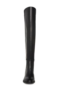 An over-the-knee silhouette and square toe bring total class to this block-heeled suede boot featuring a lug sole and stretch shaft. 1 1/2" heel (size 8.5) 19 3/4" shaft, 16 1/2" circumference (size 8.5) Leather upper and lining/rubber sole Imported Leather Over-the-knee Platform Boots For Fall, Fitted Calf Leather Knee-high Boots With Block Heel, Wide Calf Over The Knee Heeled Boots For Workwear, Wide Calf Over-the-knee Heeled Boots For Work, Sleek Leather Over-the-knee Heeled Boots, Sleek Leather Over-the-knee Boots, Calf Leather Over The Knee Boots, Wide Calf Thigh High Leather Heeled Boots, Thigh High Leather Heeled Boots For Wide Calves