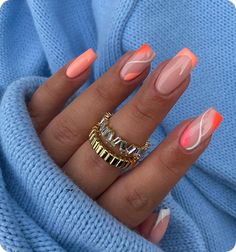 Summer Gel Nails, Peach Nails, Colorful Nails, Pink Acrylic Nails, Pretty Acrylic Nails, Summer Nail