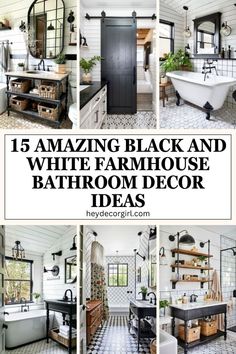 Transform your bathroom into a stunning retreat with these amazing black and white farmhouse decor ideasFrom chic monochrome tiles to rustic wood accentsdiscover how to blend elegance with farmhouse charmExplore stylish accessoriesvintage touchesand creative storage solutions that bring a timeless look to your spaceWhether you prefer classic or modern aestheticsthese inspiring ideas will help you create a beautiful bathroom that’s both functional and invitingPin now for a dose of design inspira Bathroom Farmhouse Wall Decor, Farmhouse Spa Bathroom Ideas, Modern Farmhouse Guest Bath, Modern Farmhouse Bathroom Vanity Ideas, Gray And White Farmhouse Bathroom, Rustic Black And White Bathroom, Country Farmhouse Bathroom Ideas Rustic, Black And White Bathroom With Wood Accents, Black And White Farmhouse Bathroom Ideas