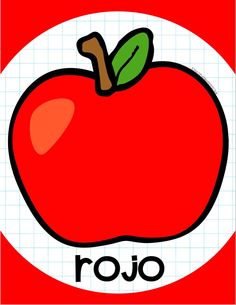 a red apple with the word rojo in it's center, on a checkered background