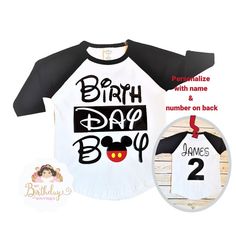 Perfect Raglan shirt for your birthday boy!  We can make this design in any other color combination, just message us with details. Shirt can be purchased individually or  shirt and hat set, please choose from dropdown menu at checkout. PERSONALIZATION: We will be glad to personalize this shirt, please don't forget to leave your child's name on the note to seller during checkout. I use a professional press to apply embellishment on shirt, and all our designs. Top quality materials are used to make all our designs. Design will be exactly as pictured. ADD MOM & DAD matching shirts: https://www.etsy.com/listing/1256042428/matching-mom-and-dad-of-the-birthday-boy?click_key=df30ca9d9c99db605b5fdbe0ed9dc88db290f962%3A1256042428&click_sum=2499ea3e&ref=shop_home_active_1 Please feel free to contact 3rd Birthday Boys, Disney Birthday Shirt, Birthday Boy Shirt, Mickey Mouse Birthday Party, Mickey Shirt, Matching Mom, Mickey Mouse Shirts, Mickey Birthday, Birthday Boy Shirts