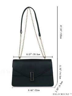 BagForLove - Square Metal Flap Bag: Exquisite Decor for a Stylish Statement Product Description Color Black Type Square Bag Bag Size Small Strap Type Chain Style Elegant Pattern Type Plain Closure Type Turn-lock Coating 100% Polyurethane Composition 100% Polyurethane Material PU Leather Size Chart INCH CM Strap Length Bag Length Bag Width Bag Height 47.2 inch 8.7 inch 2.6 inch 5.7 inch Strap Length Bag Length Bag Width Bag Height 120 cm 22 cm 6.5 cm 14.5 cm Details Pictures Similar Products h2 { Trendy Envelope Bag For Everyday Use, Trendy Envelope Bags For Everyday Use, Chic Envelope Bags For Daily Use, Chic Envelope Bag With Removable Pouch, Black Envelope Bag For Everyday, Black Everyday Envelope Bag, Trendy Envelope Bag For Travel, Trendy Envelope Bag For Office, Trendy Envelope Travel Bag