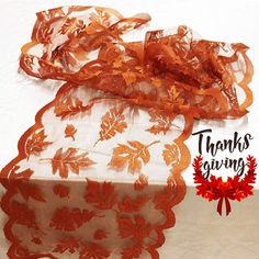 an orange lace with flowers on it and the words thanks givings written in red