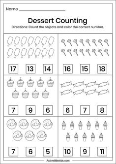 a printable worksheet for counting the numbers to 10, including cupcakes and