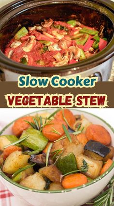 the slow cooker vegetable stew is ready to be eaten