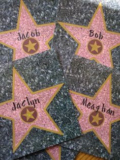 three star stickers with names on them