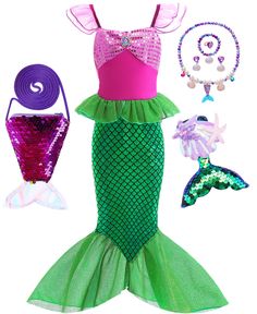 PRICES MAY VARY. Little Mermaid Costume Ariel Dress for Grils Birthday Party Halloween Cosplay Costumes 3-10Years Including Princess Princess Ariel Dress + Sequin bag +Mermaid hairpin +Mermaid Necklace+Mermaid Bracelet+Earring+Ring Fabric comfortable, not itchy, suitable for any toddler girls Great for special occasions such as halloween,christmas(Xmas) holidays,birthdays and pageants,photo shooting. No washing machine and dryer. Only handwash and line dry. Little Mermaid Costume Ariel Dress for Princess Ariel Dress, Birthday Party Halloween, Little Mermaid Costume, Baby Costumes Girl, Ariel Dress, Mermaid Bracelet, Sequin Bag, Princess Ariel, Dress Sequin