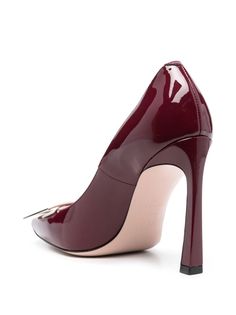 Belle Vivier 100mm leather pumps from ROGER VIVIER featuring burgundy, calf leather, patent finish, gold-tone hardware, square toe, buckle detail at the toe, branded leather insole and high heel. This item is in size 40 and the color is Red Formal Burgundy Patent Leather Heels, Roger Vivier, Louis Vuitton Shoulder Bag, Leather Pumps, Women's Pumps, Calf Leather, High Heel, Prada, High Heels