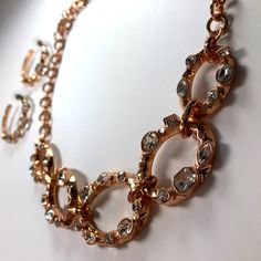 R.J. Graziano Rosegold Curb Link Necklace With Matching Hoop Earrings. Each Piece Is Adorned With Faceted Crystals. Brand New, Never Worn. Glamorous Rose Gold Jewelry, Rose Gold Metal Hoop Jewelry, Rose Gold Hoop Jewelry, Glamorous Rose Gold Metal Jewelry, Elegant Copper Hoop Jewelry, Faceted Crystal, Earrings Color, Link Necklace, Hoop Earrings