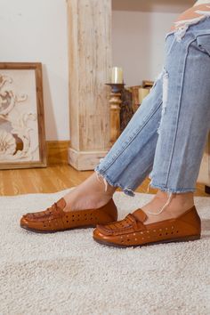 Add a whimsical touch to the day's style with these classic loafer featuring eye-catching perforated detail. The supple soft leather design gently conforms to your foot and is breathable for lasting comfort. 0.78" heel Pull-on Leather upper Leather lining Leather footbed Rubber sole Brown Flats With Perforated Toe Box, Brown Leather Flats With Perforated Toe Box, Casual Brown Flats With Perforated Toe Box, Spring Brown Moccasins With Removable Insole, Spring Slip-on Moccasins With Perforated Toe Box, Spring Leather Slip-on Shoes With Perforations, Summer Leather Loafers With Perforations, Leather Perforated Loafers For Summer, Leather Loafers With Perforations For Summer