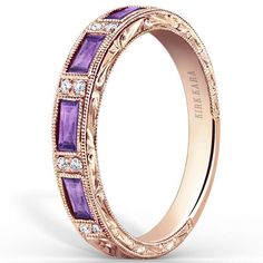 Kirk Kara "Charlotte" Purple Amethyst and Diamond Wedding Ring in 18kt Rose Gold Kirk Kara Engagement Rings, Sapphire Diamond Wedding Band, Baguette Wedding Rings, Blue Sapphire Wedding Band, Baguette Diamond Wedding Band, Ruby Wedding Band, Baguette Wedding Band, Ruby Wedding Rings, Wedding Band Engraving