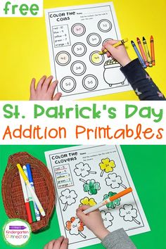 the st patrick's day addition printables for kids to color and write