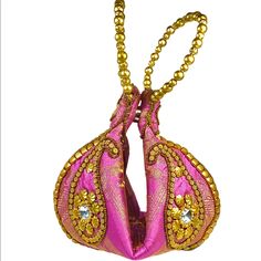 Brand New, Never Been Used! Beautiful And Unique “Fortune Cookie” Design Handbag In Vibrant Pink Jewel Tone With Gold And Rhinestone Adornments! Great Quality, Makes An Excellent Gift! Denim Wristlet, Butterfly Handbag, Beaded Clutch Purse, Brown Leather Clutch, Pink Jewels, Pink Monogram, Gold Clutch, Beaded Handbag, Fortune Cookie