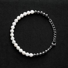 Our Pearl & Silver Bead Bracelet has been crafted using both polished white pearls and silver beads. Minimal Bracelet, Men's Bracelets, Silver Bead Bracelet, Rose Gold Chain, Men's Bracelet, Leather Bracelets, Rose Gold Hardware, Bead Bracelets, Silver Bead