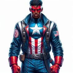 the captain is standing with his hands on his hips and wearing red, white and blue clothes