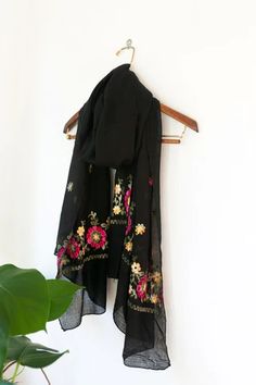 Black Blossom Scarf – WAR Chest Boutique Blossom Scarf, Black Blossom, Celebrate Recovery, Red Blossoms, Embroidered Scarf, Red Green Yellow, In Full Bloom, Crystal Flower, Yellow Orange