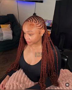 Orange Cornrows Braids, Half Cornrows Half Knotless Braids, Ginger Fulani Braids, Red Fulani Braids, Hairstyle Suggestions, African Hair Braiding Styles