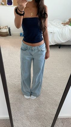 Clean Girly Outfits, Outfit Ideas Tube Top, Cute Low Rise Jeans Outfit, Foto Tips, Looks Party