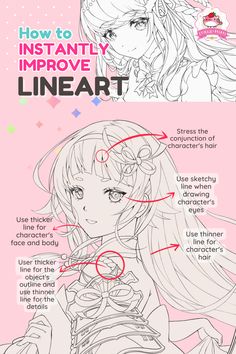 an anime character's info sheet for how to improve line art